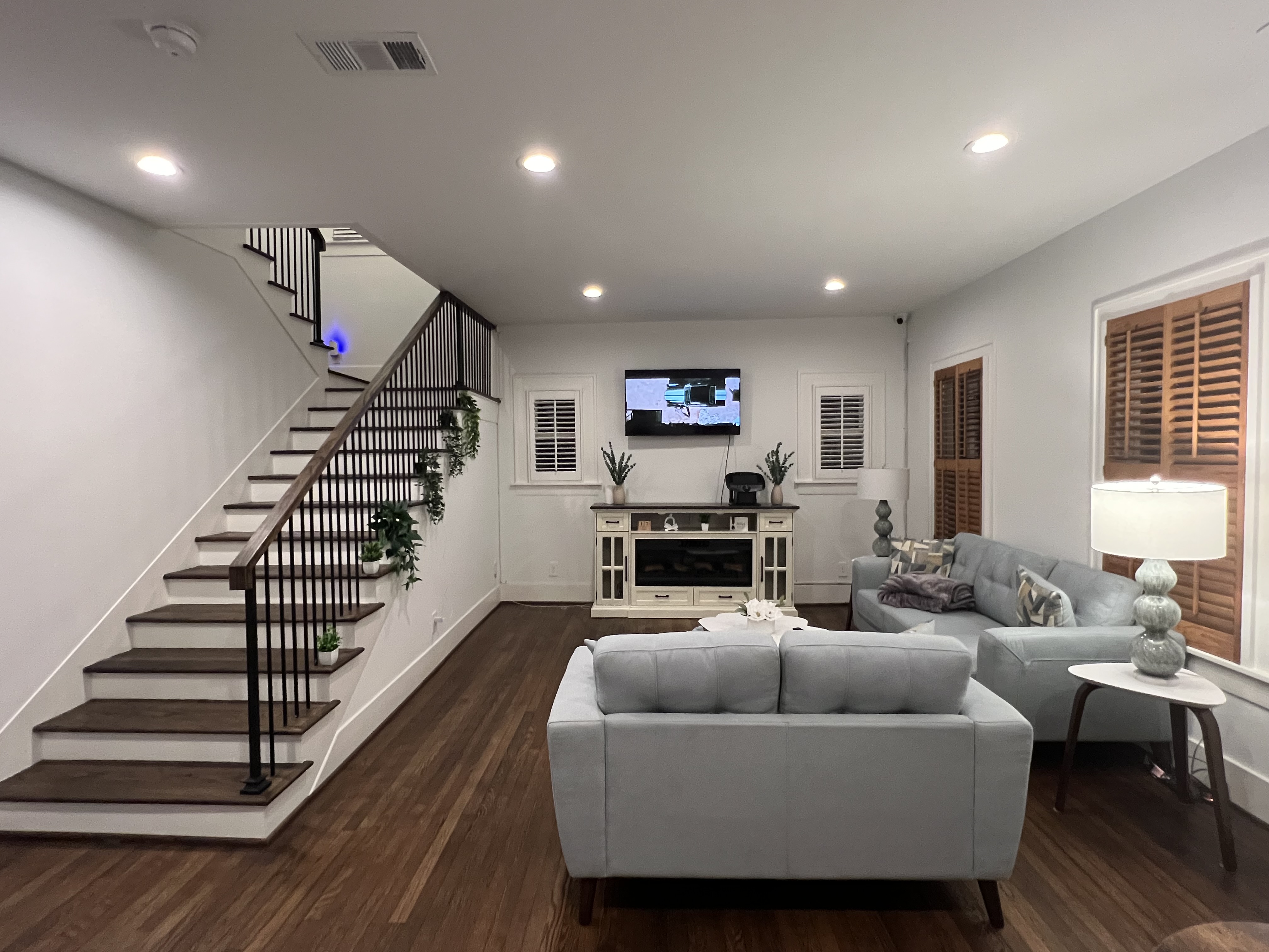 Living room with 97-year-old wood floors