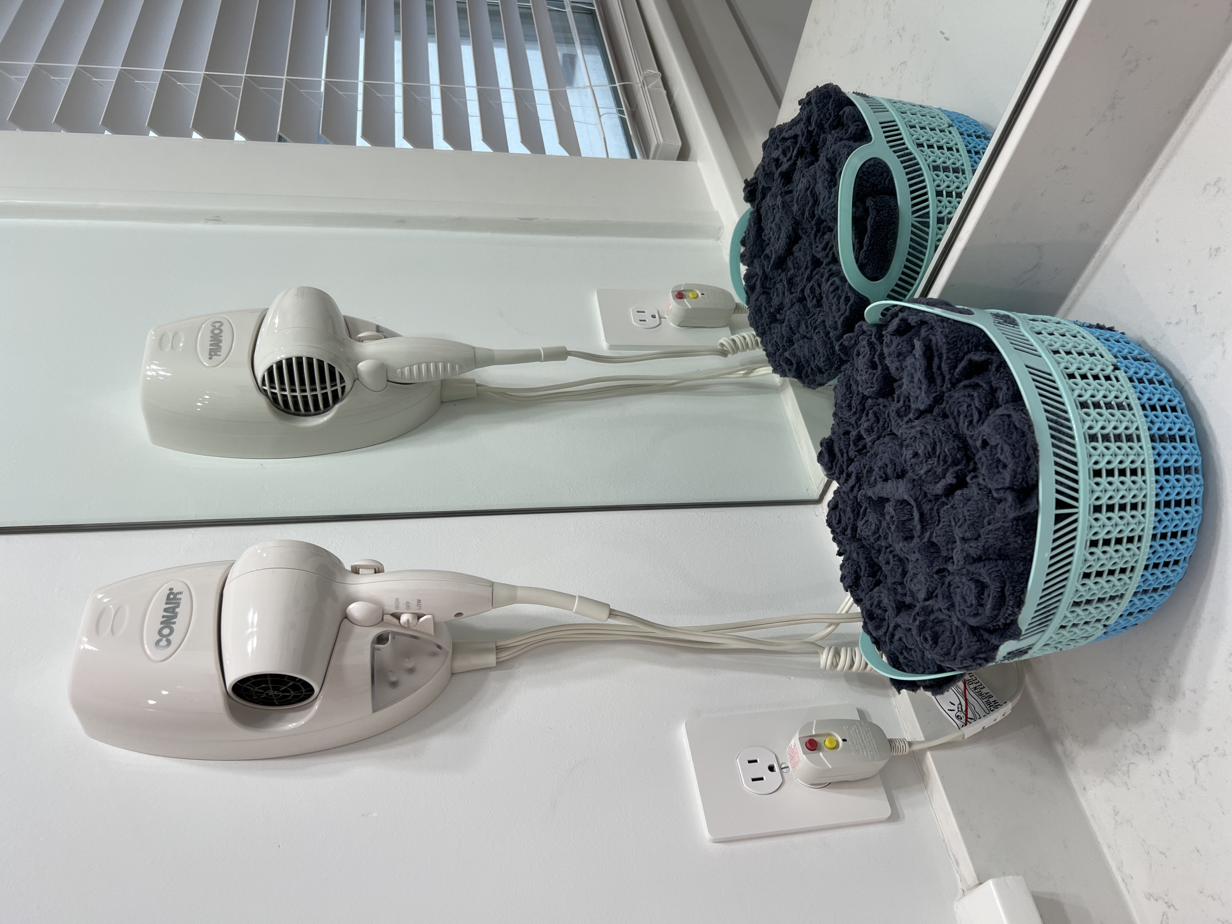 Hair dryer and hand towels